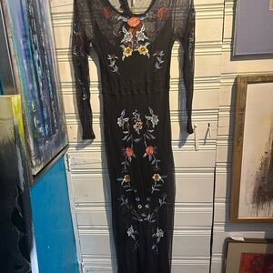 Free people, never worn, Floral Embroidered Black Maxi Dress